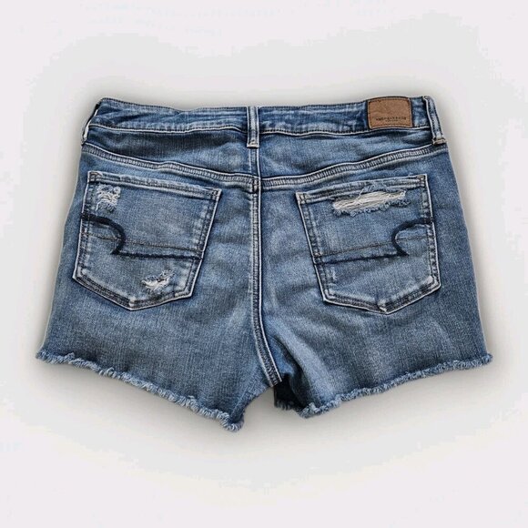 American Eagle Shorts Women 12 Blue Distressed Lace Cotton Stretch Beach Boho - Picture 2 of 16